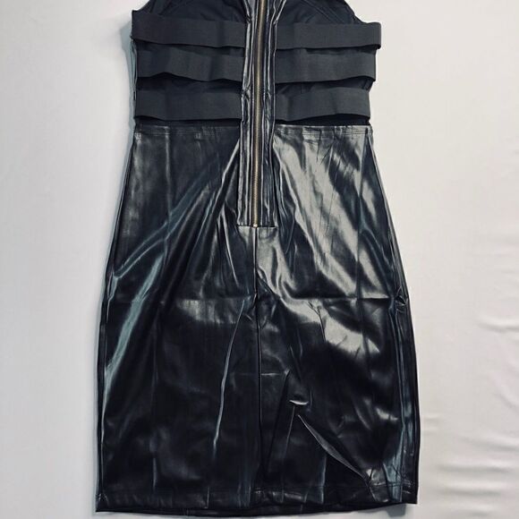 Chocolate Black Faux Leather Strappy Sleeveless Dress - Picture 8 of 9